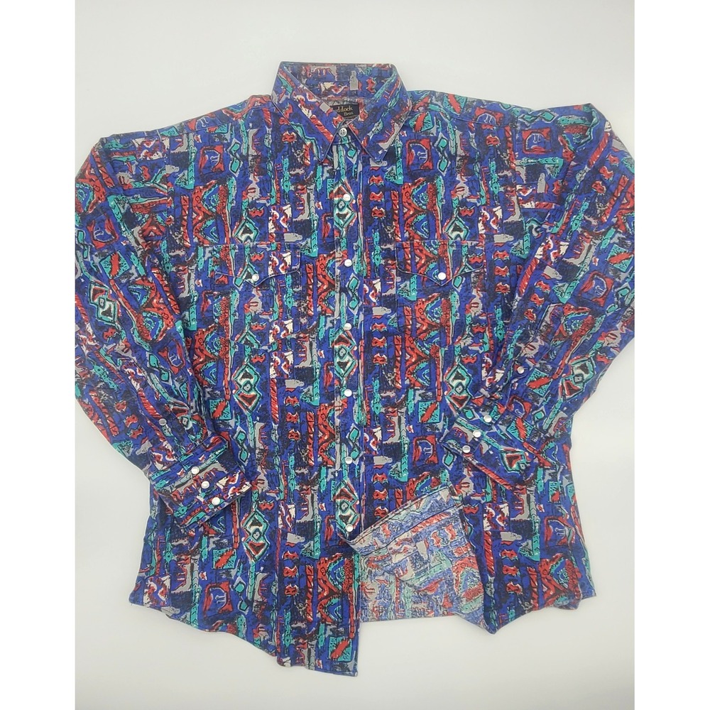 Vintage Ruddock Bros USA Pearl Snap Western Shirt Mens 16 35 Southwestern Aztec